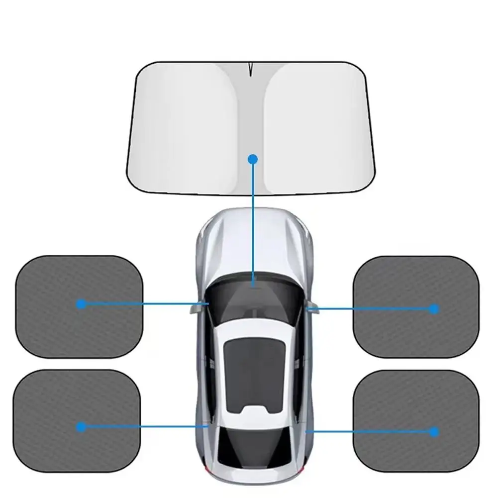 Car Sunshade 1PC Front Windshield + 4PCS Side Window Curtains UV Protection Heat Insulation Privacy Shield Auto Accessories