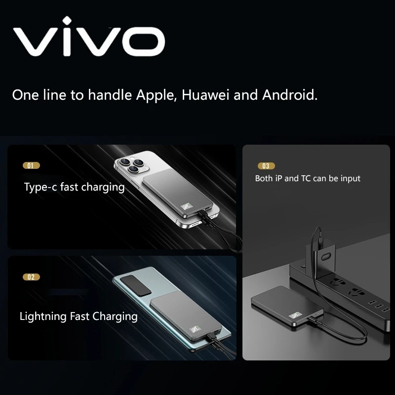 VIVO 20000mAh بنك طاقة مغناطيسي رفيع للغاية PD22.5W لاسلكي سريع الشحن شاشة عرض بطارية محمولة لهاتف iPhone Samsung