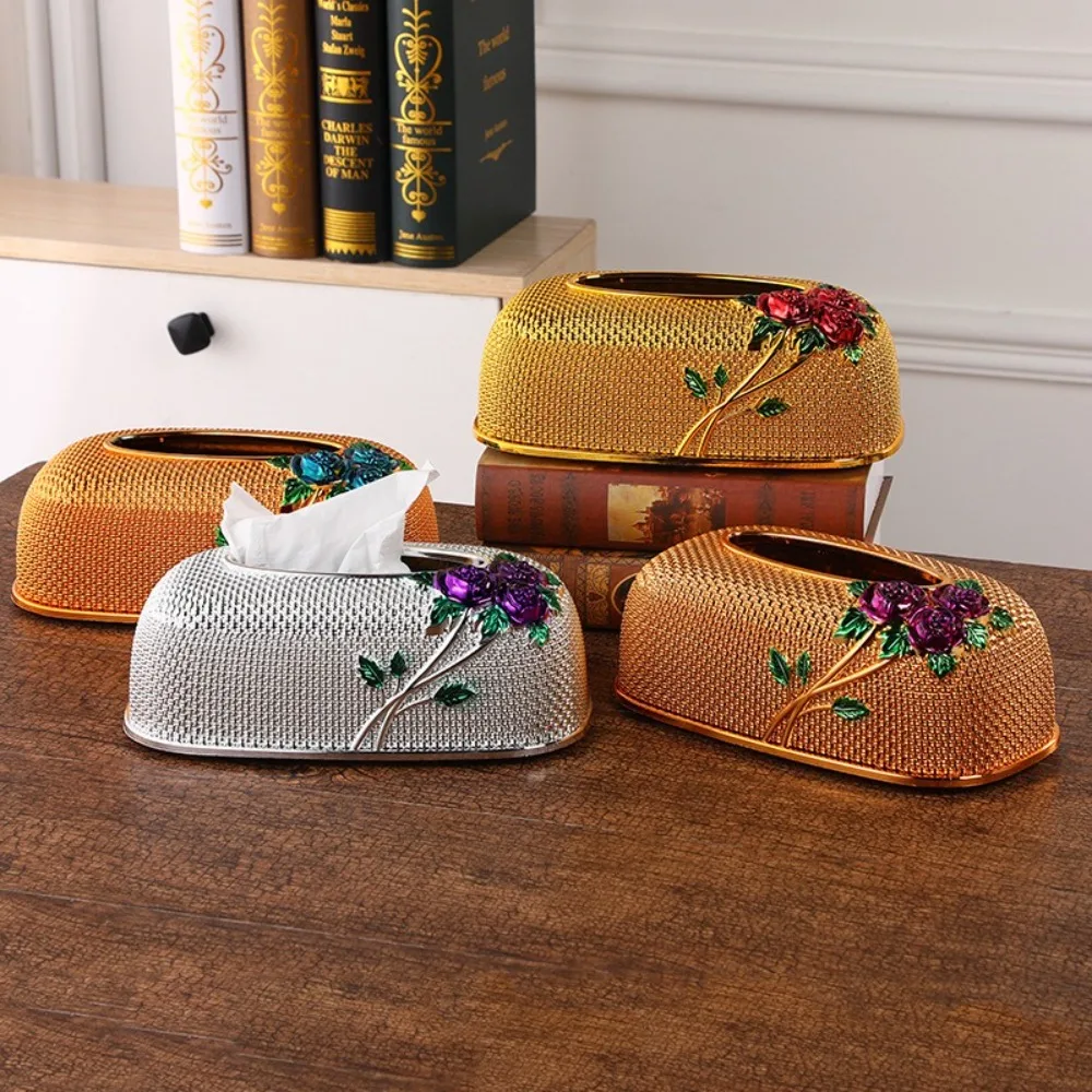 

Creative Fashion Rose Desktop Tissue Box Elegant Acrylic Kitchen Pumping Tray European Style Large Capacity Tissue Holder Hotel