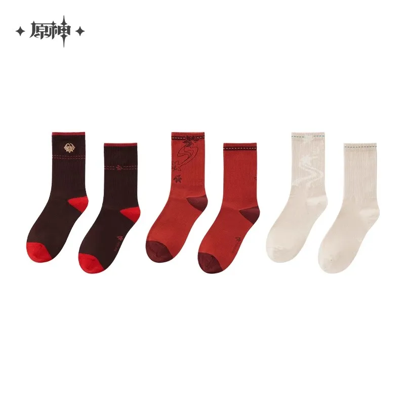 3PCS [Genuine] Game Genshin Impact Kaedehara Kazuha Theme Impressions Collection Mid-calf socks set Cosplay Costume Accessories