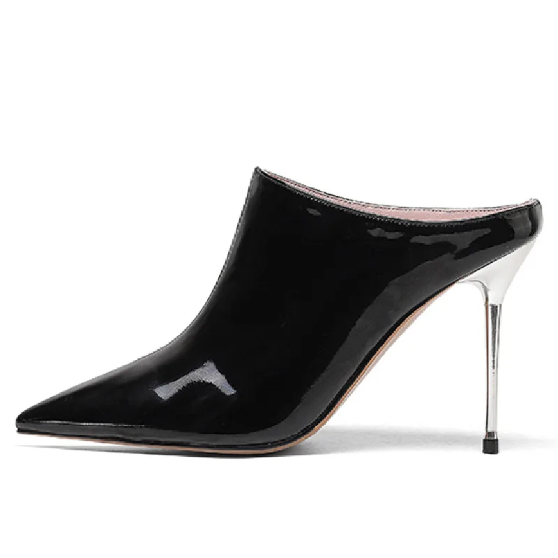 Silver Women\'s Slippers Sexy Mules Shoes For Women High Heels Sandals Pointed Toe Slides Party Shoes Female Black Large Size 45