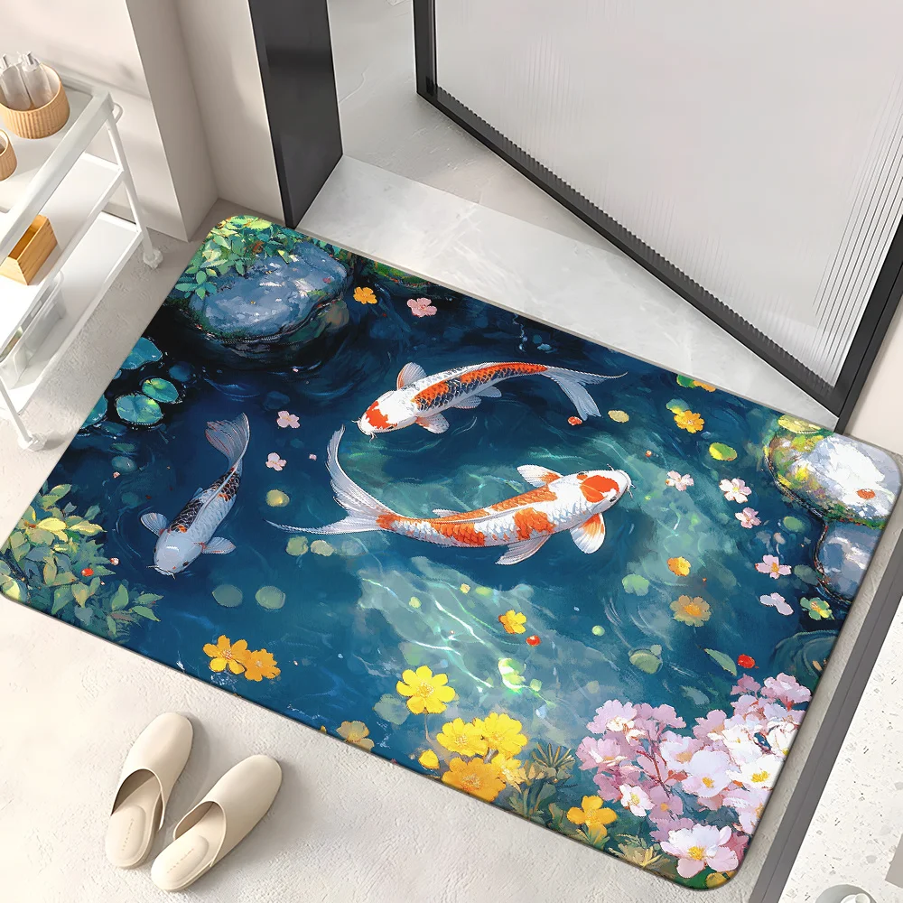 Alfombra decorativa para entrada con diseño de peces Koi, alfombra decorativa para pasillo tropical, decoración del hogar, regalo artístico