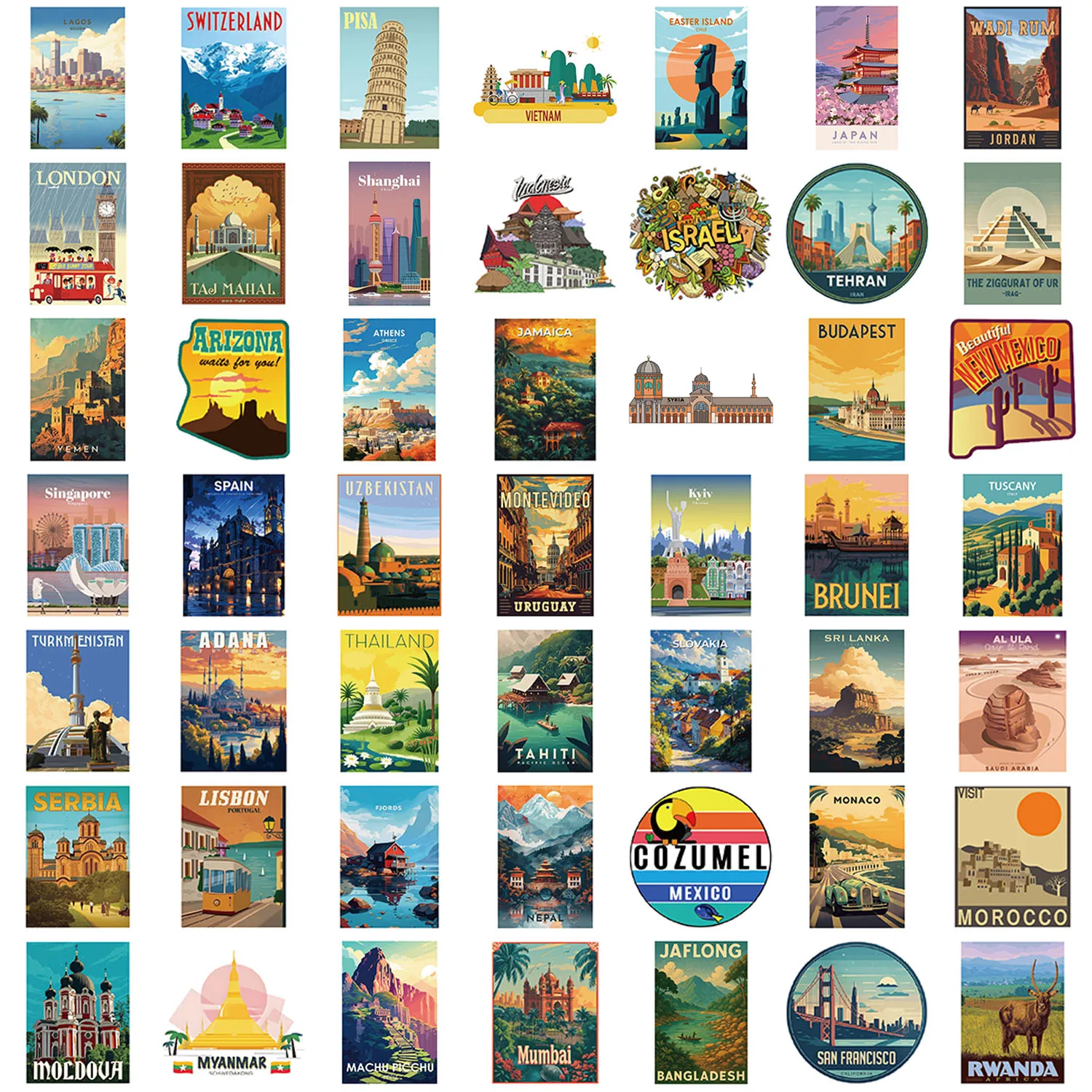 100 Uds. Pegatinas de monumentos del mundo, calcomanía estética de viaje, Graffiti DIY, maleta para teléfono, pegatina de pared para equipaje