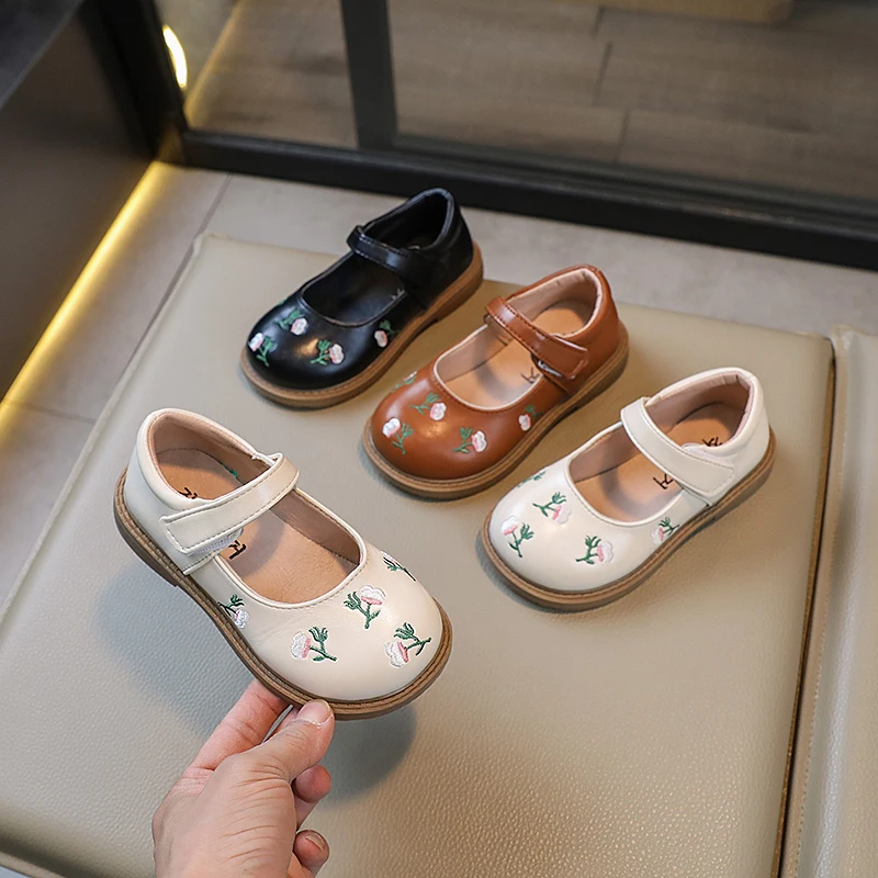 Girls Oxfords 2025 Spring Autumn Kids Soft PU Leather Shoes For Girl Small Cute Flower Children Princess Shoes Mary Jane Flats