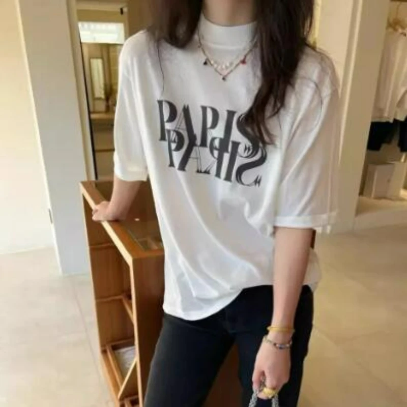 

Women Tees 2024 Spring and Summer T-Shirt Round Neck Ghost Print Casual Short Sleeve Tops