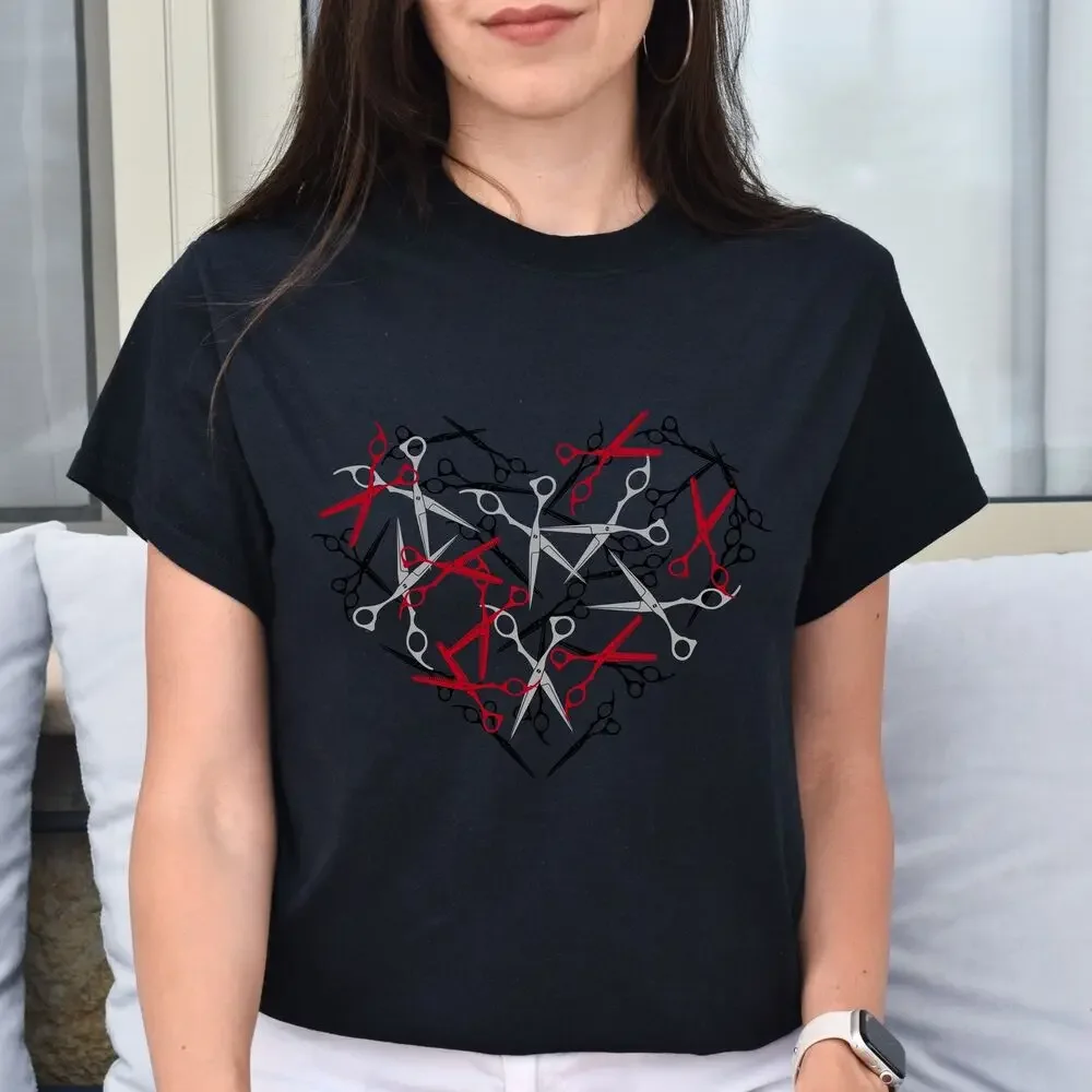 Heart scissor Unisex T-shirt hairdresser haircutter tee black dark heather tops Unisex Summer Short Sleeve