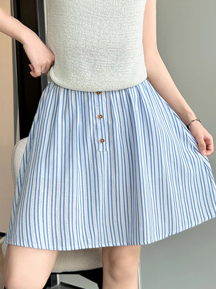 Striped A-line Skirt Casual Fresh Women's Clothing 2024 Fashion Girl Summer New High Waist  Puffy Short Skirts Slim Fit Slimming