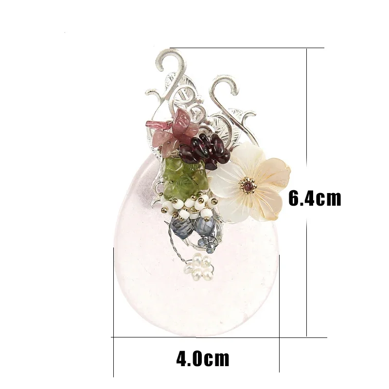 Big Natural Stone Brooch Zinc Alloy Silver Plated Pin Jewelry Pearl Shell Flower Bead Brooches for Women