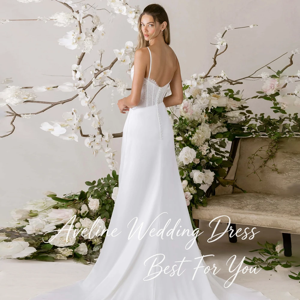 Elegant Lace V-Neck Mermaid Wedding Dress 2026 Sleeveless Spaghetti Pleated HIgh Slit Backless Vestidos De Novia Customized