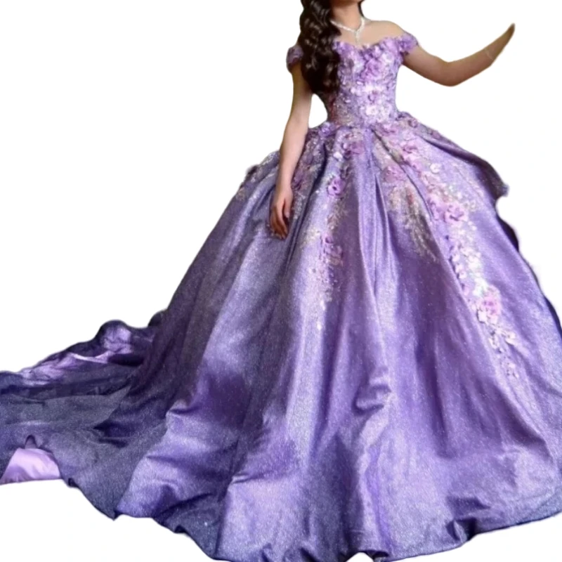 Vestidos De quinceañera De princesa lavanda personalizados, Vestido De baile con apliques florales y hombros descubiertos, Vestido De 15 VX Anos, ropa para fiesta De graduación