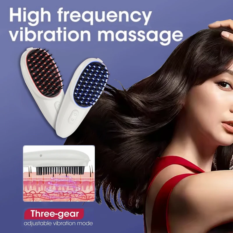 

Electric High Frequency Vibration Hair Brush Massager With Two Comb Teeth Red Blue Light Electric Massage Comb Scalp Massager