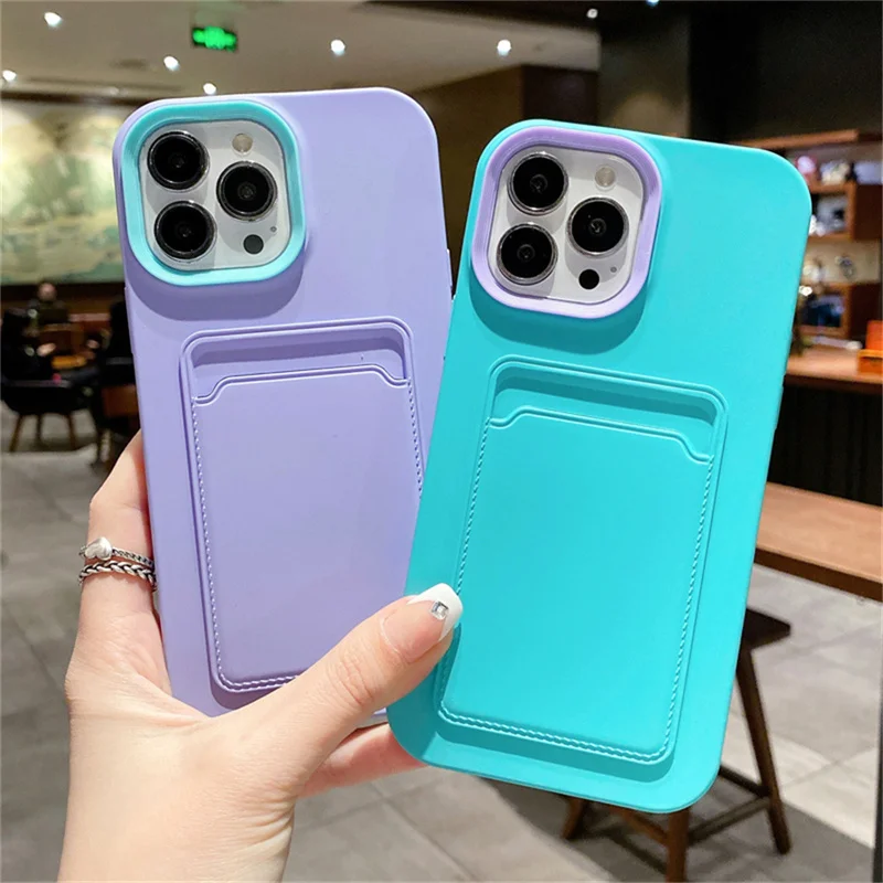 Fashion Wallet Card Pocket Case For iPhone 11 12 13 14 15 Pro Max X XR XS 7 8 Plus Candy Color Shockproof Bumber Soft TPU Cover