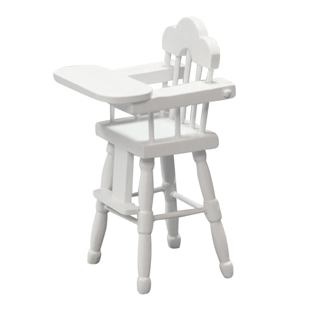 Mini High Chair White Baby Dining Chair 1:12 Pattern Adjustable Toddler Feeding Table Seat Mold Decorative Furniture