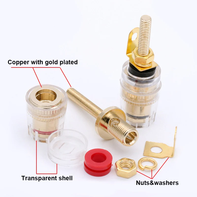 4PCS 4MM Binding Post HIFI Cable Terminals Gold Plated, Red+Black Color Binding Post Amplifier Speaker Connector,R Connector