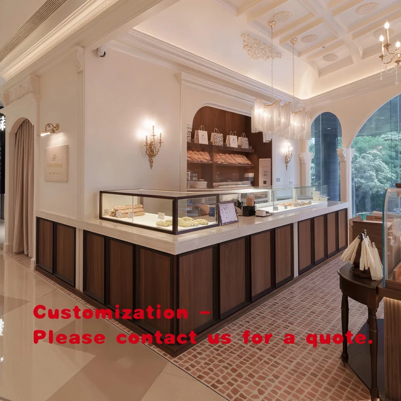 custom.Trendy Sweets Shop Furniture Design Modern Glass Coffee Shop Cabinet Custom Wooden Cafe Bakery Bar Counter