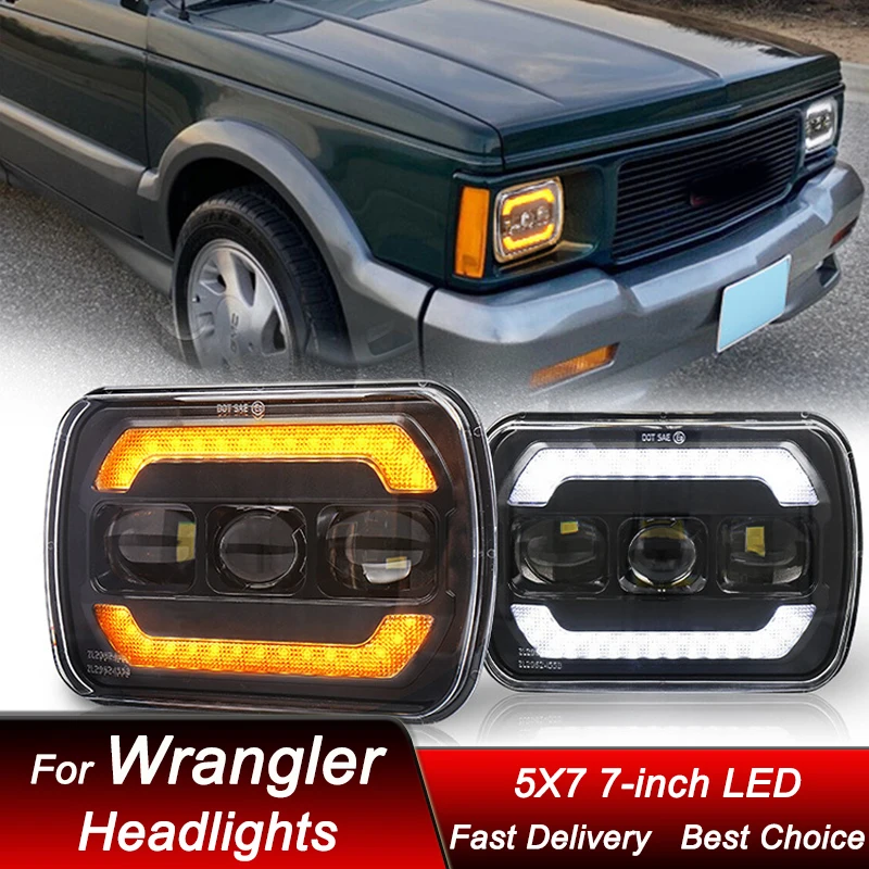 Suitable for Jeep Wrangler 5X7 inch modified LED rectangular square light strip steering high and low beam headlights steering
