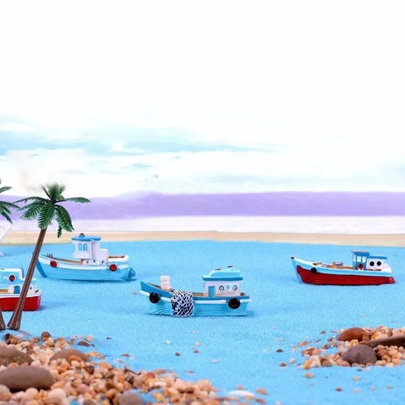Boat Yacht Mediterranean Sea Model Figurine Aquarium Ornament Craft Decor Miniature Home Fairy Garden Decoration DIY Accessories
