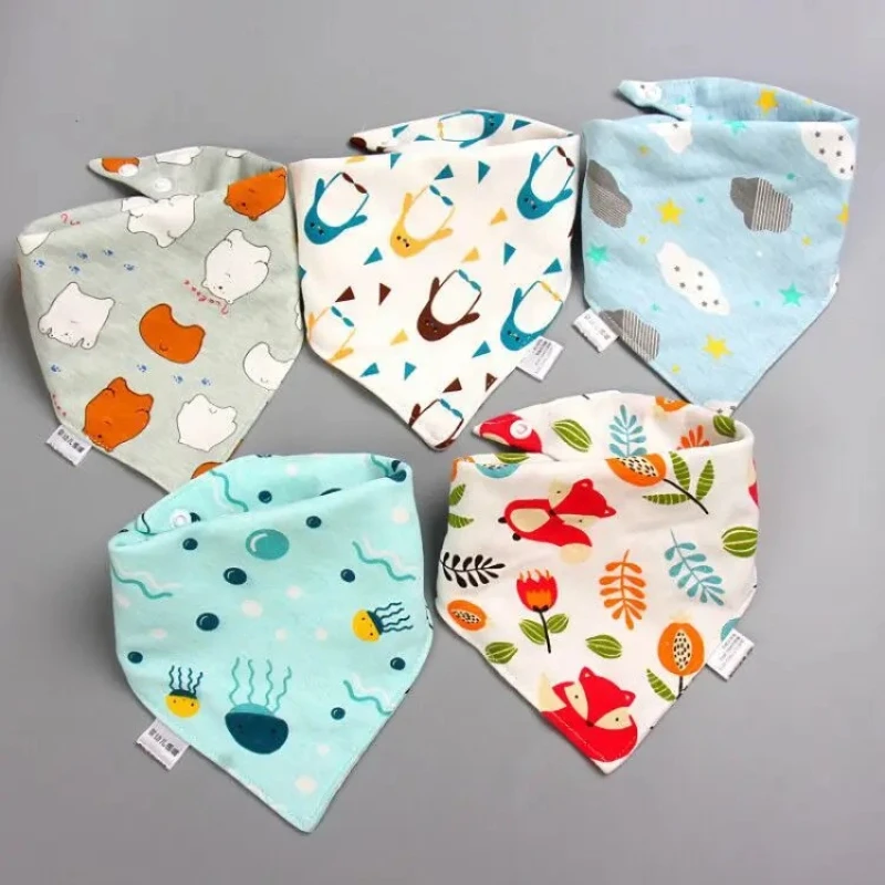 

5 Pcs/set Baby Bandana Bibs Scarf Burp Cloths Saliva for Newborn Infant Toddler Boys Girls Kids Cartoon Triangle Cotton Bib