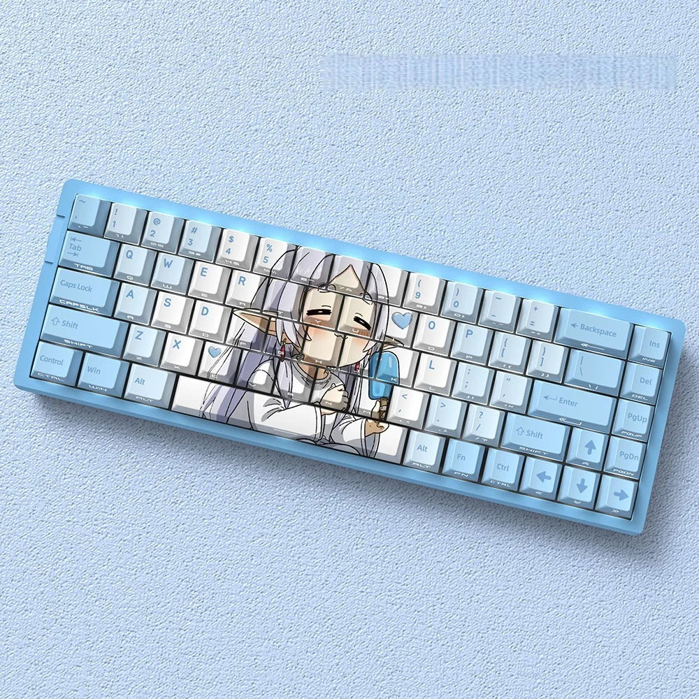Cute Blue anime keycaps Girl DIY gradient japanese style key cap 60% side-printed cherry profile pbt 5-sided dye-sub 74/129 keys