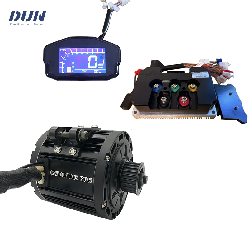 QS138 3000W Peak 9KW 72V 100KPH PMSM Mid Drive Motor with ND72450 DC 200A controller and DKD Display For Dirtbike Moped