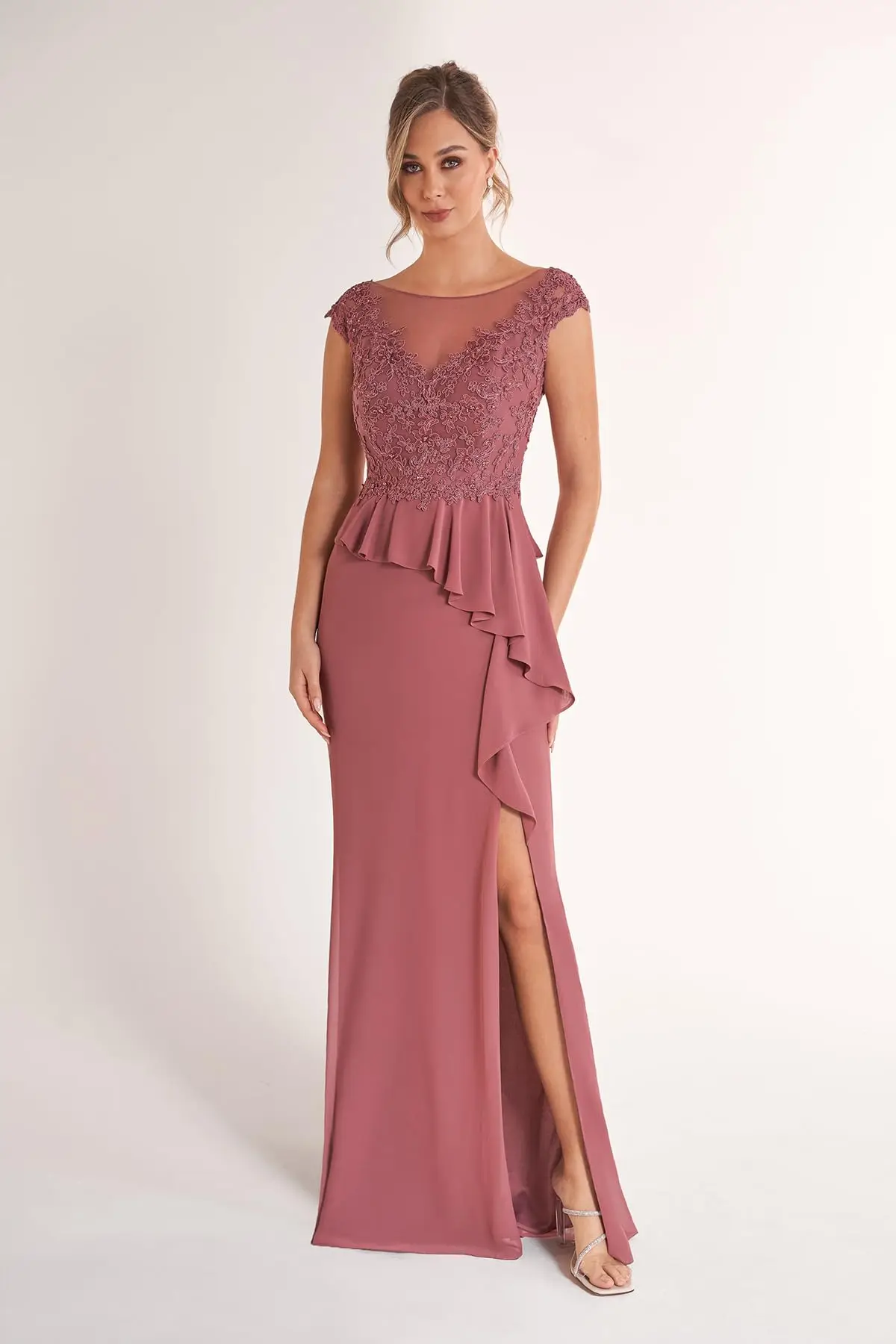 Robes mère de la mariée en dentelle et mousseline de soie, avec fente, style sirène, à volants, robe formelle pour invités de mariage