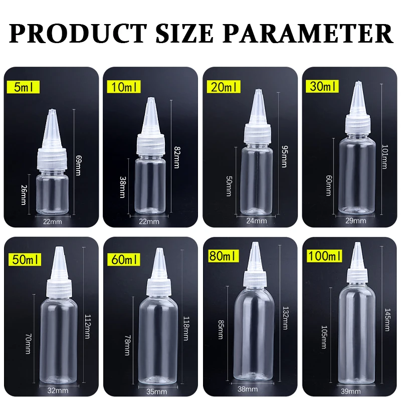 5ml 10ml 20ml 30ml 50ml 60ml 80ml 100ml PET Plastic Bottle Squeezing Sealed Bottle Glue Refillable Dropper Bottles for DIY Tools