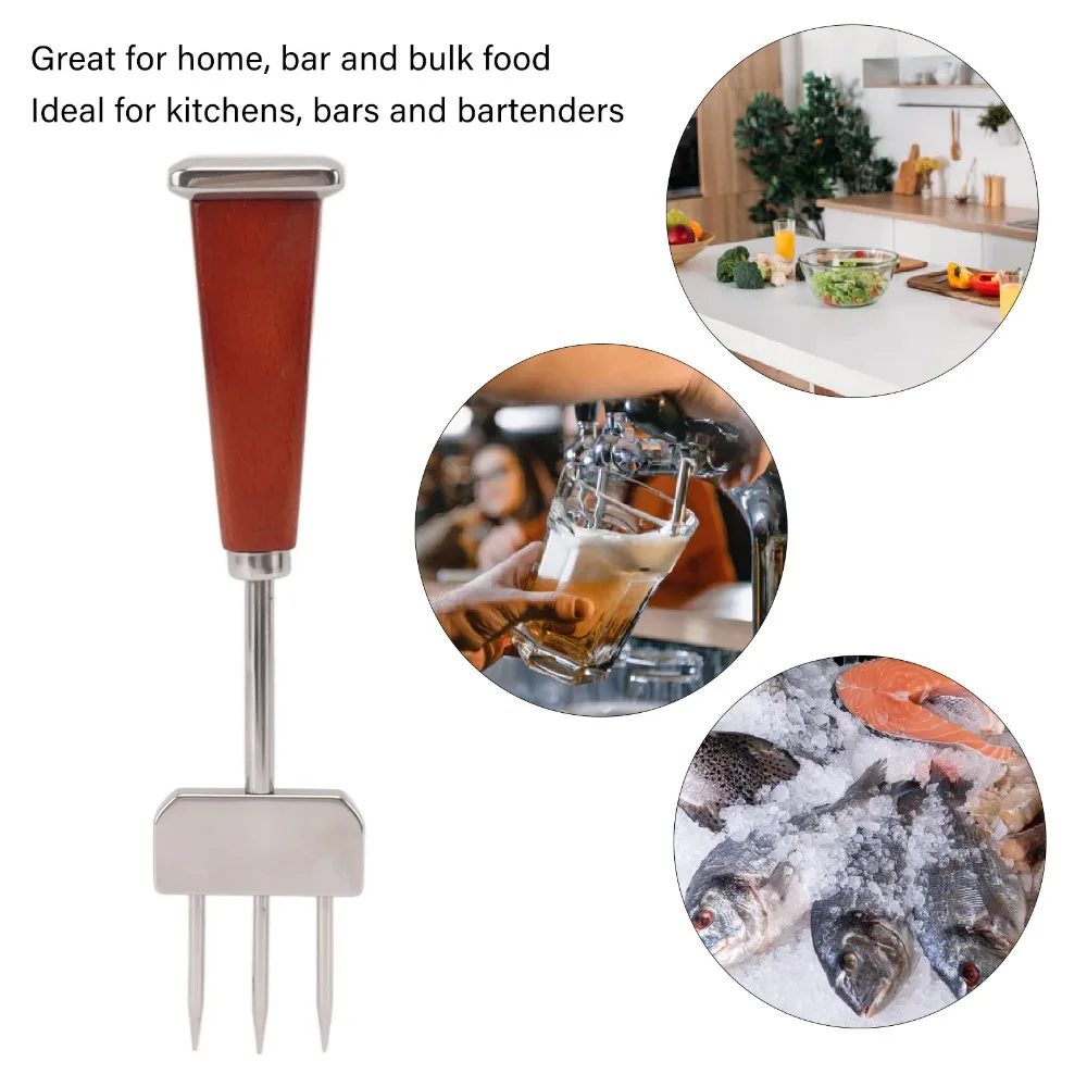 Stainless Steel Ice Chisel Chipper Three Prong Design Stable Construction Ice Crusher Tool Wood Handle Three Prong Ice Pick