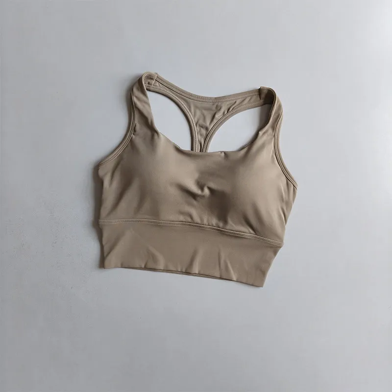 Damen Racer-Back Sport-BH Fitness-Weste Lauf-Gym-Top mit festen Cups Pilates-Trainings-Tanktop Sportbekleidung – Detail 7