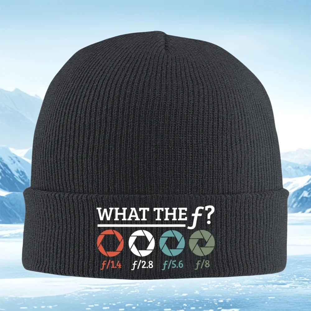 2026 Aperture,with f-stops,black background Men Women Unisex Knitted Hat Beanie Pullover Cap Winter Thermal Warm Christmas Outdo