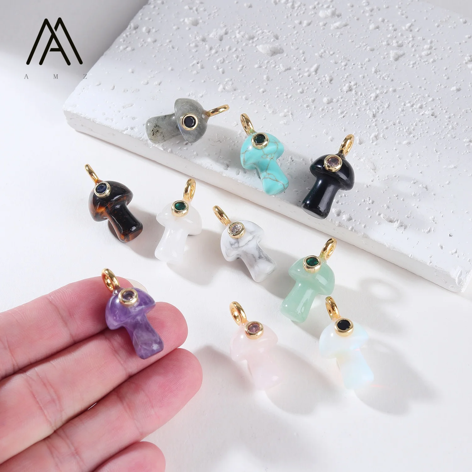 1/3/5/10pcs Natural Stone Quartz Crystal Amethyst with CZ Mushroom Pendant For DIY Jewelry Making Necklace Accessories Keychain