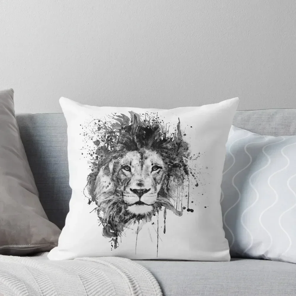 

Splattered Lion Black and White Throw Pillow pillow cover luxury Christmas Covers home decor items pillow