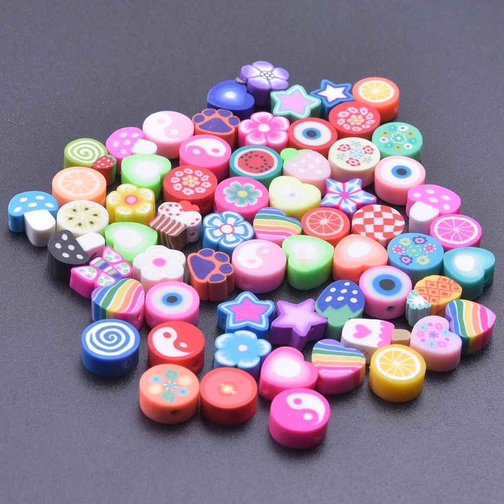 30Pcs Mixed Fruits Heart Eyes Mushrooms Personalized Pendants DIY Nail Arts Decoration Polymer Clay Sprinkles Crafts Accessories