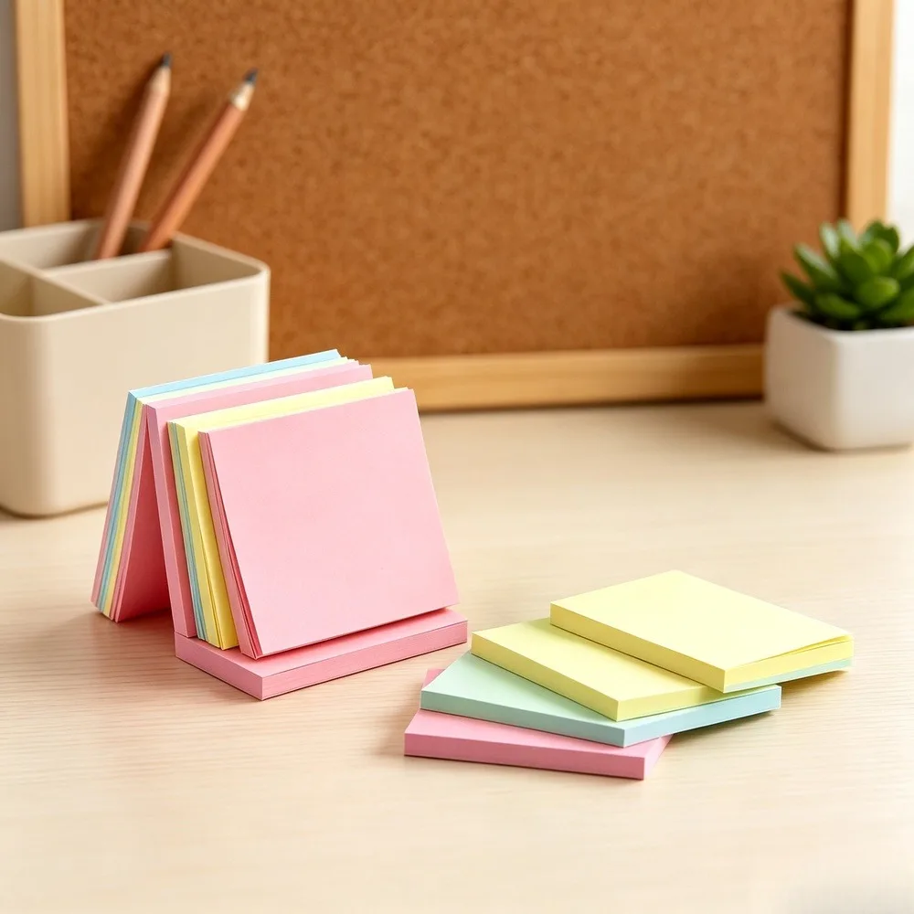 2 Pads Pastel Square Sticky Notes, Strong-Sticky Self-Adhesive Removable Memo Pads for Office Home Reminders, Home Supplies Refrigerator Decor Accessory