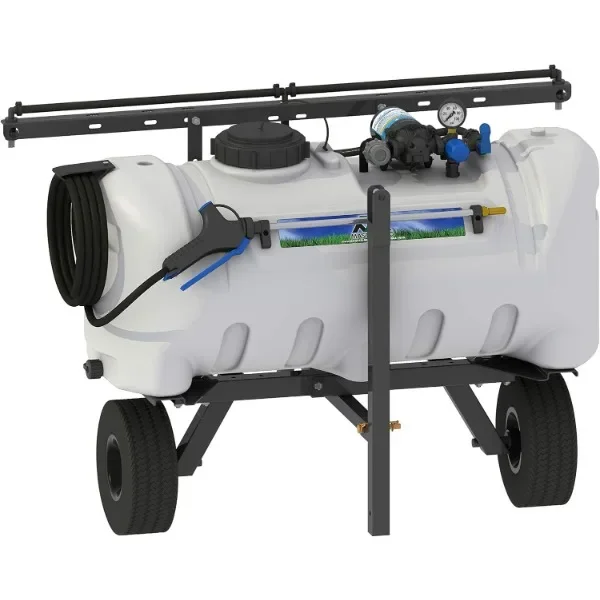 Master Manufacturing 25 Gallon Deluxe Lawn Trailer Broadcast Sprayer, 2.2GPM White