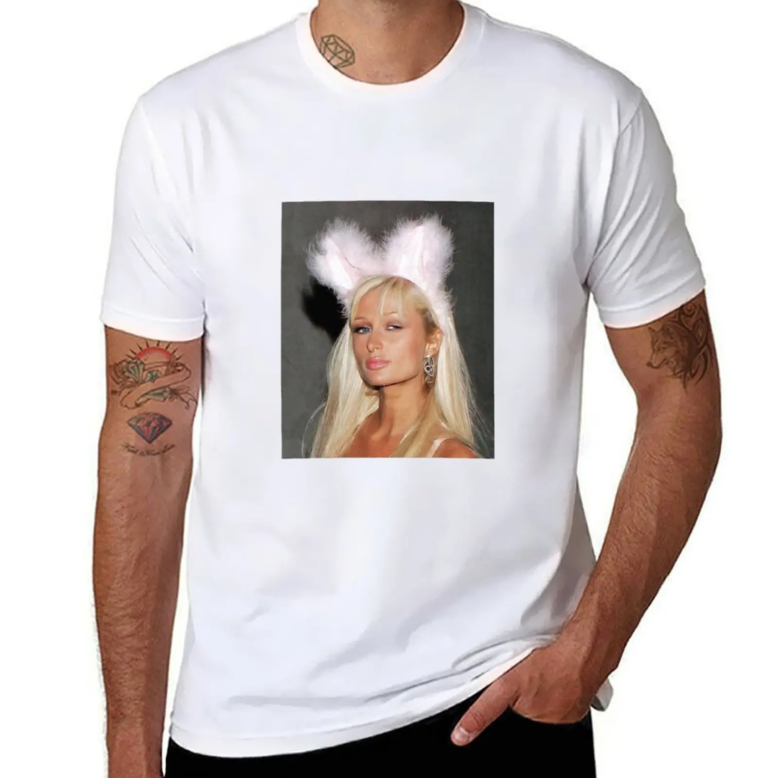 Paris Hilton T-Shirt plus size clothes vintage anime shirt animal prinfor boys Men's cotton t-shirt