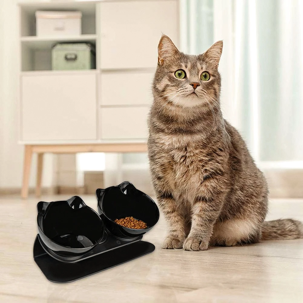 Tieker وحدة تغذية مياه شرب مانعة للإنزلاق ، وعاء مزدوج مرتفع ، حماية للرقبة ، وعاء تغذية الحيوانات الأليفة ، مائل 15 درجة #5