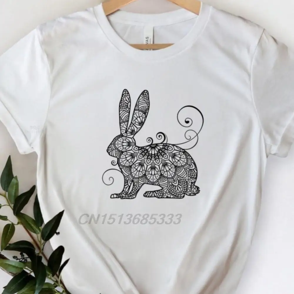 Rabbit Mandala Female Vintage T-shirts Animal Bunny Unisex Fashion Printed Tee Shirts Women Hot Sale Cotton Sweatshirts TShirts