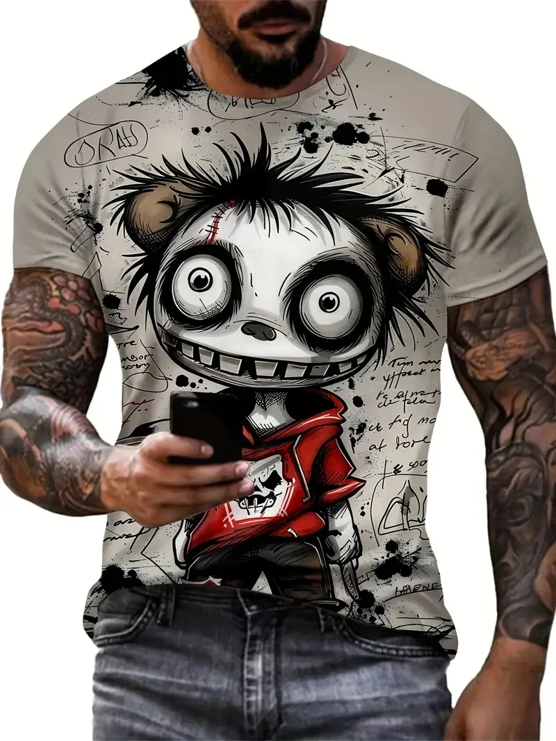 Komik erkek T Shirt Hayvan Baskı Rahat Kısa Kollu Tees O Boyun Kazak Vintage T-Shirt erkek Büyük Boy Giyim Spor