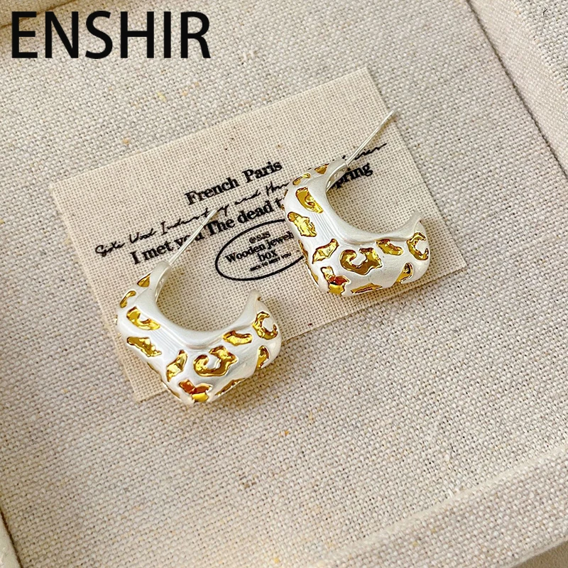 ENSHIR Geometry Heart Leopard print Gilding Earrings For Women Delicate Luxury Design Vintage French Jewelry Gifts Wholesale