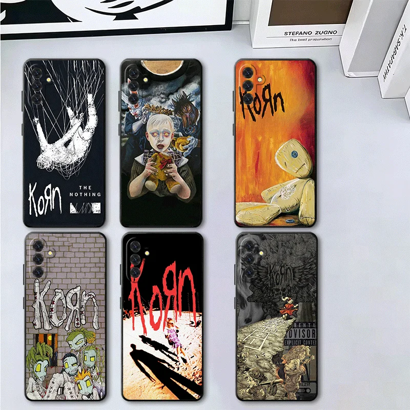 K-Korns Rock Band Soft Phone Case for Samsung A17 A37 A57 A16 A26 A36 A56 A15 A25 A35 A55 A14 A24 A34 A54 A13 A33 A53 Black Cove