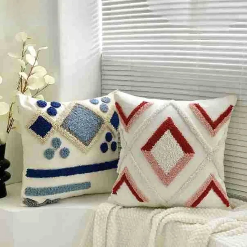 Modern Bohemian Tufted Pillow Covers 45x45 Embroidered Canvas Decorative Cushion Cases for Sofa Living Room Home Decor