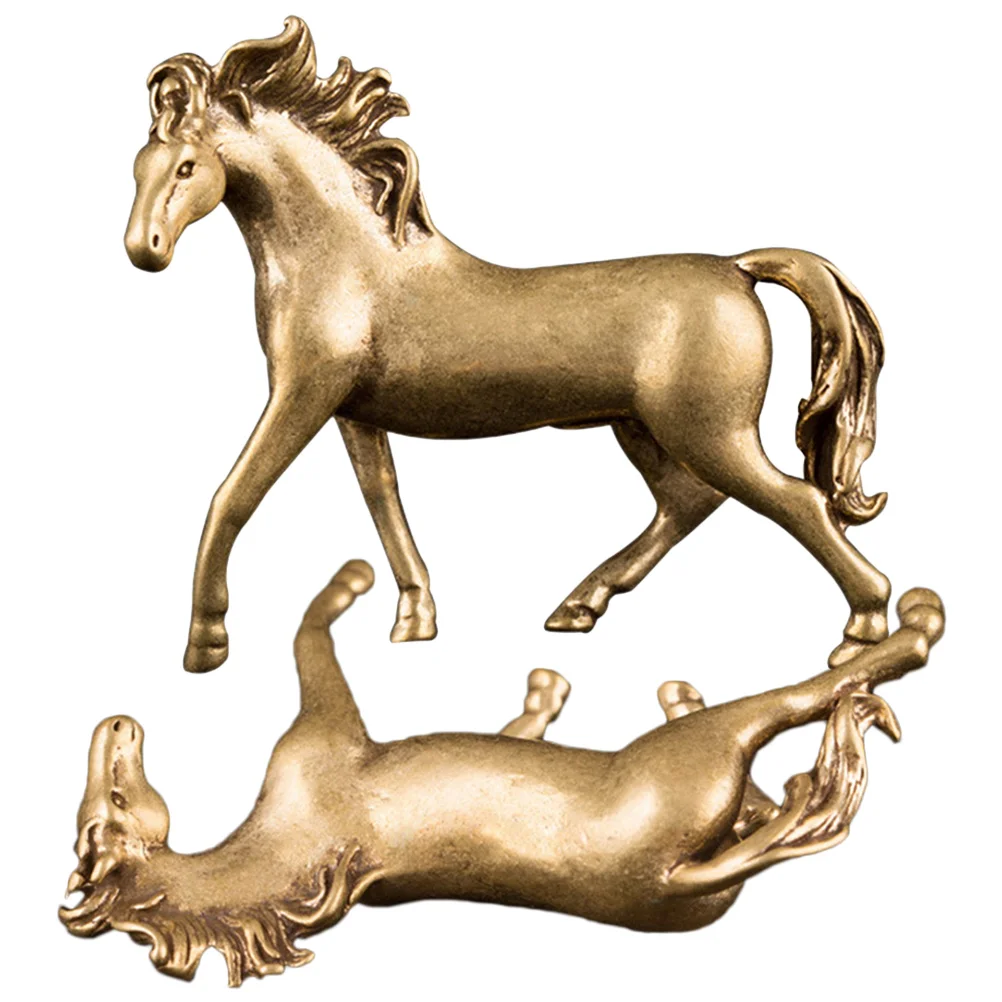 

2Pcs Copper Horse Statue Vintage Desktop Ornament Home Office Decor Creative Horse Adornments Home Desk Decor Figurine