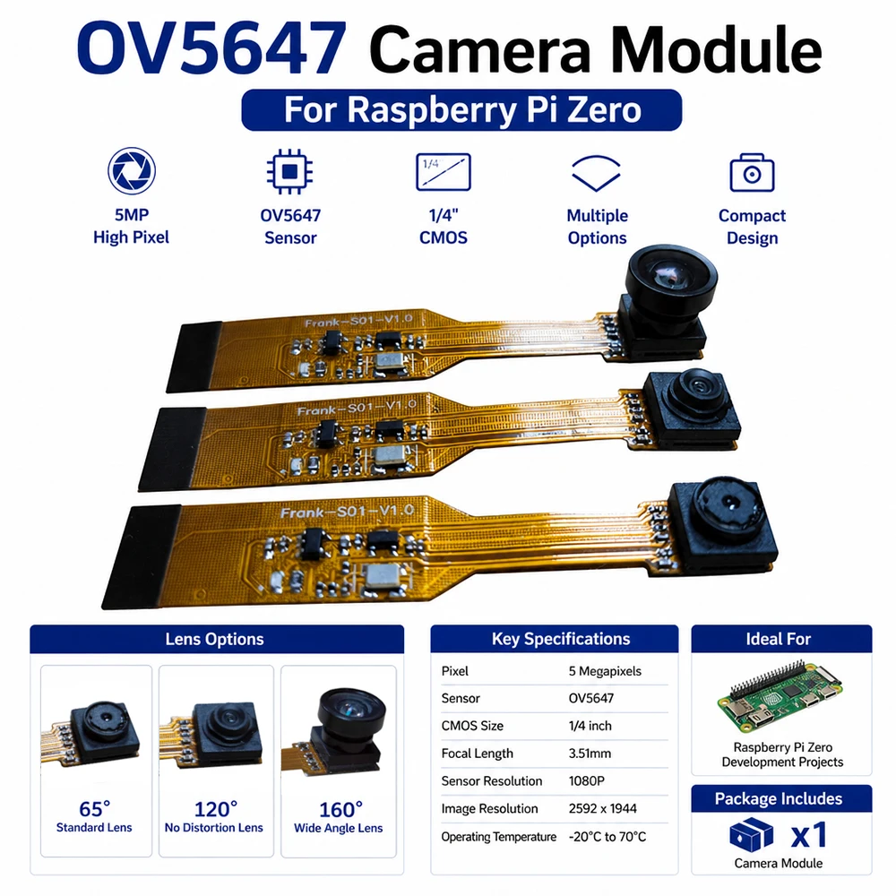 OV5647 Camera Module for Raspberry Pi Zero with 65/120/160 Degree Wide Angle Lens Camera Module
