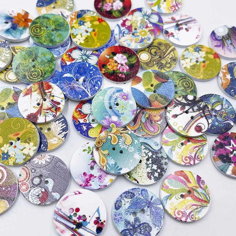 50pcs 15mm/20mm/25mm 2-hole Mixed Flower Wooden Decorative Buttons Suitable for Sewing Clip Arts and Crafts Multicolor WB931