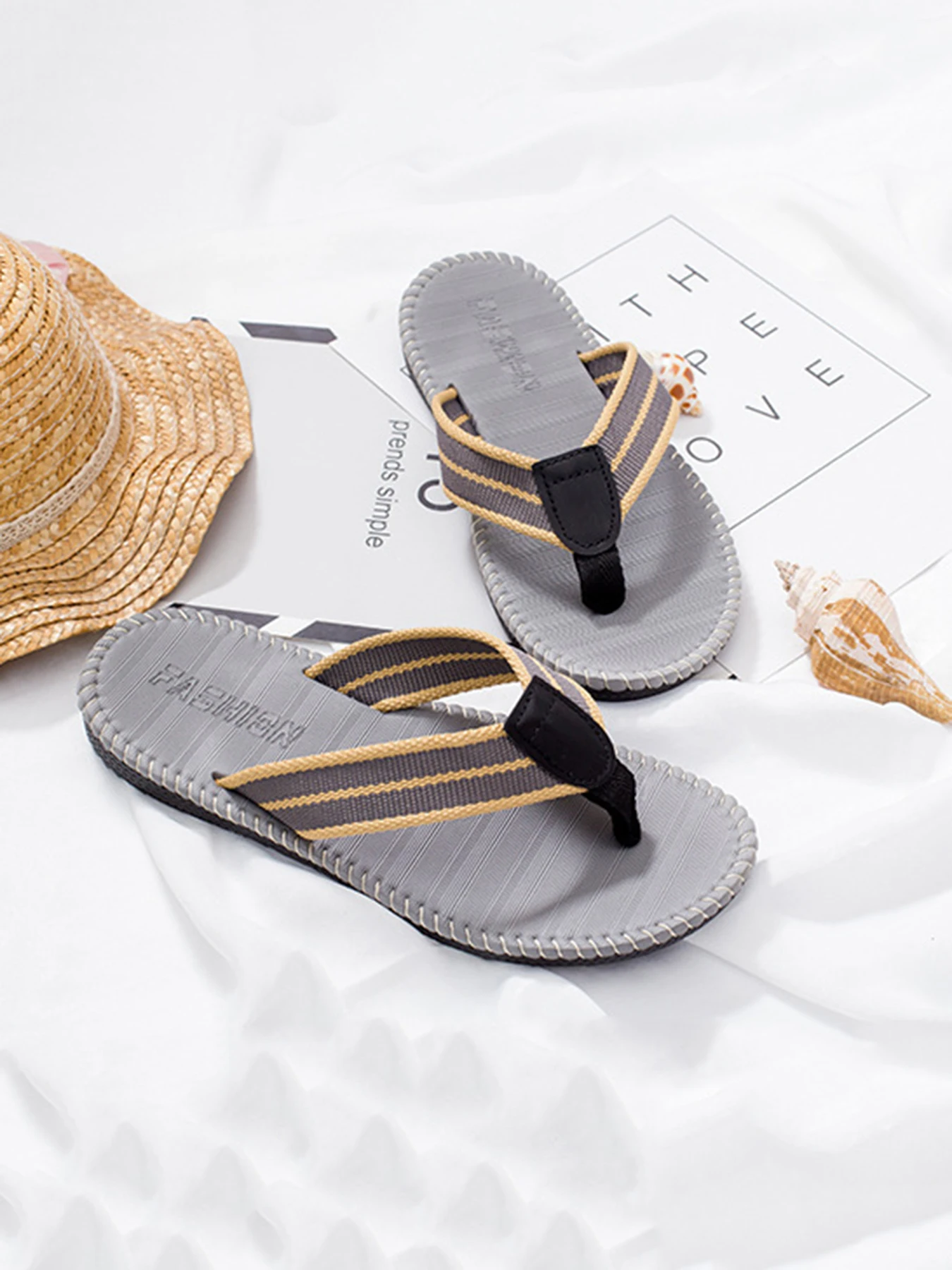 Ein Paar Herren-Slipper, flache Outdoor-Strand-Flip-Flops, lässige Frühlings- und Sommer-Slipper, rutschfeste Herren-Hausschuhe für drinnen, S – Detail 4