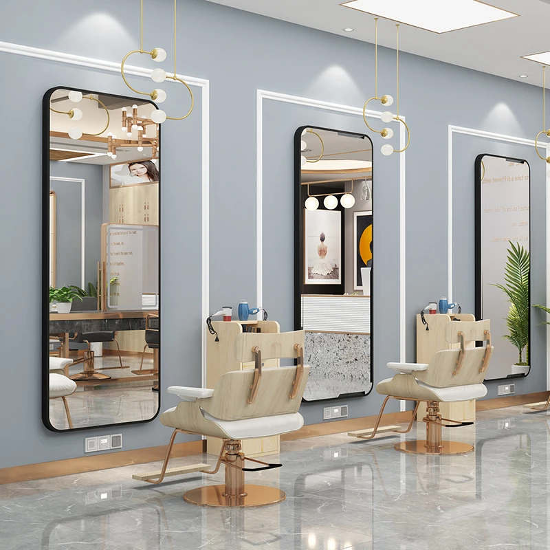 3 Mirrors Set, Large Modern LED Lighted Barber Mirror, Single Sided, for Hair Salon and Barbershop
