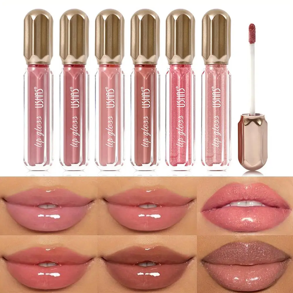 Brillo Labial Perlado de 6 Colores USHAS, Resistente al Agua, Larga Duración, Hidratante, Líquido, Brillante, con Destellos, para Mujer