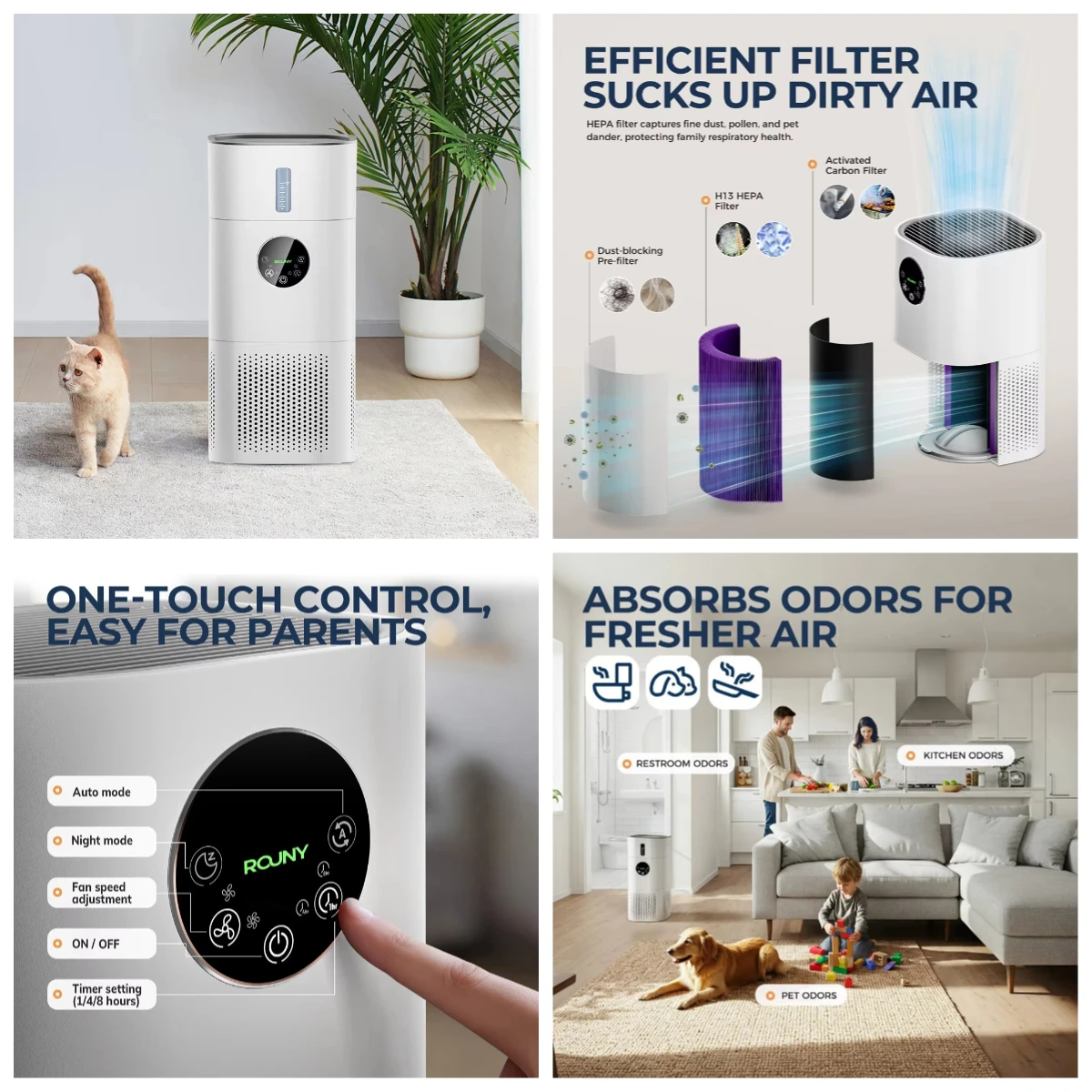 

2 in 1 Air Purifier Humidifier H13 HEPA Quiet LED for Bedroom Pets Allergies