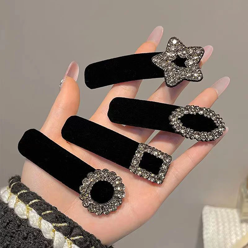 

Luxury Black Geometric BB Hair Clip Retro Children Girls Clip Temperament Heart Rhinestone Hairpin Hair Accessorie Gift