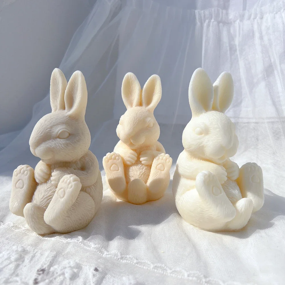 Twee ontwerpen zitten konijn dier soja wax schimmel gouden konijn siliconen kaars schimmel Bunny siliconen mal hars Pasen Home Decor